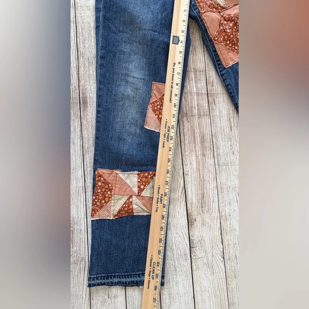 Lucky Brand Handcrafted Patchwork Jeans Size 27 / 4 Boho Quilt Denim